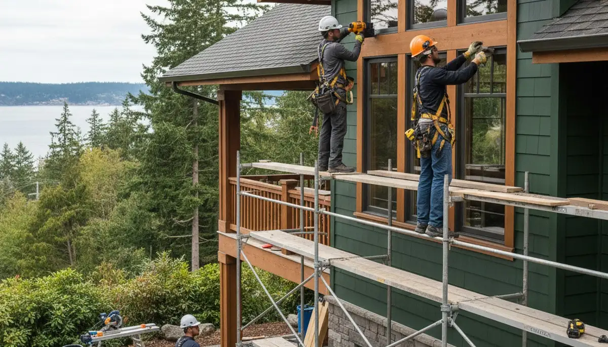 Seattle, WA siding contractor installing vinyl siding on a home exterior