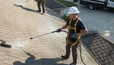 Seattle roof cleaning service removing moss and debris for a home in Seattle, WA